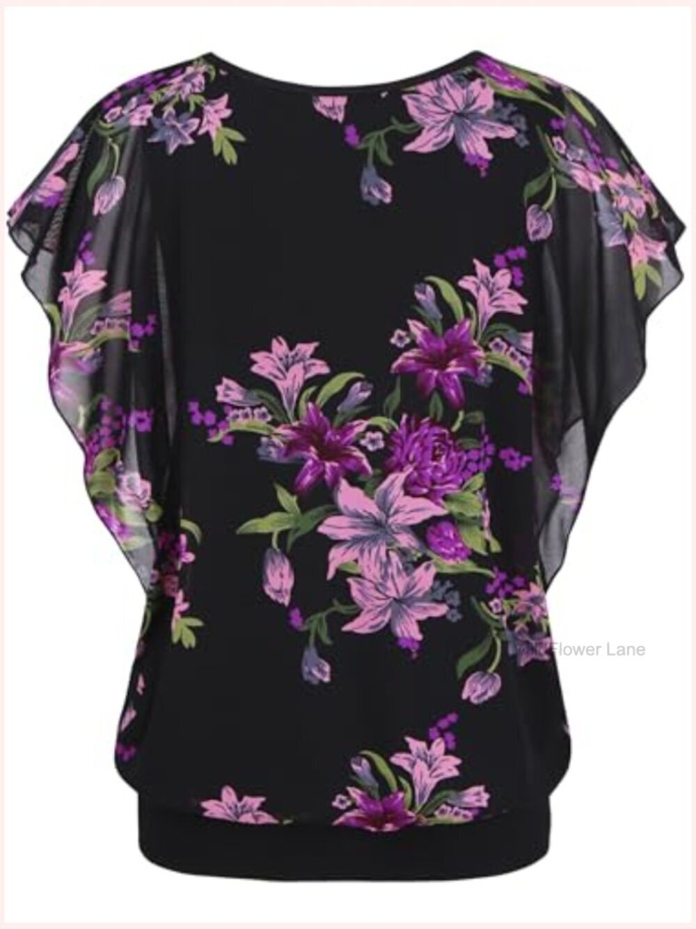 Flutter Short Sleeve Pleated Front Blouse Dressy Casual - Picture 2 of 7